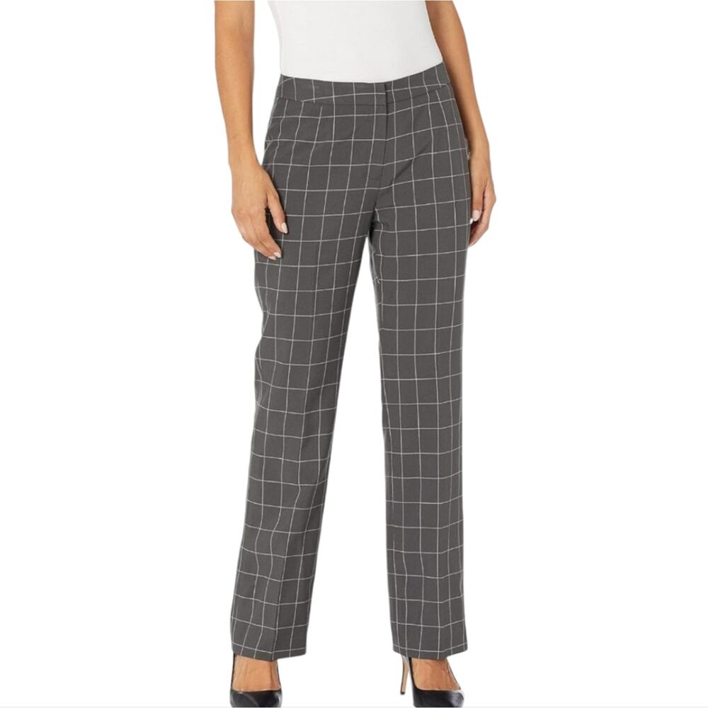 Loft‎ Pink & Grey Windowpane Plaid Straight Leg Career Marisa Pants Size 12